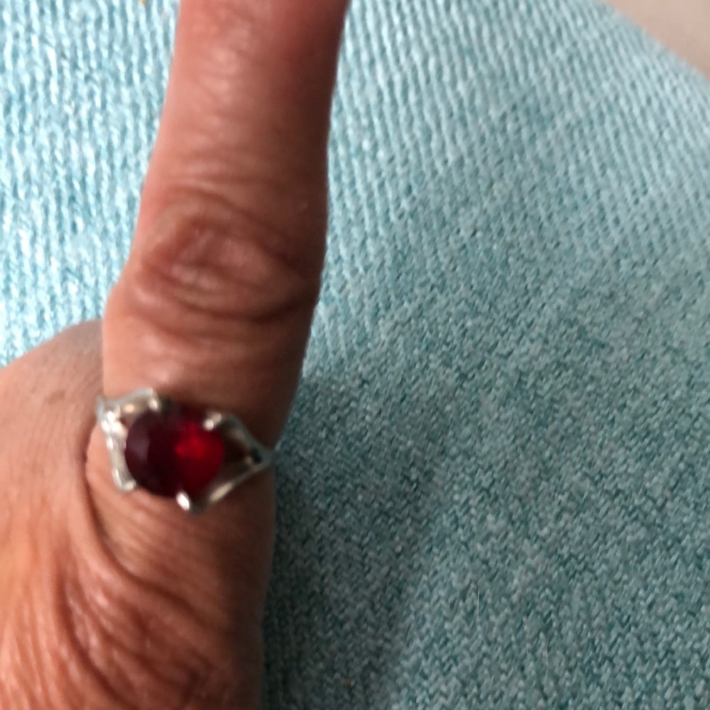 Red stone silver tone